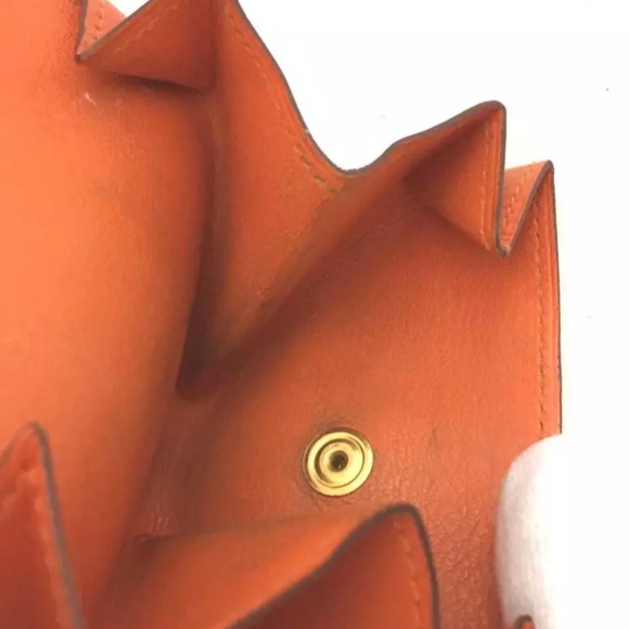 Authentic HERMES Luvan Cattle Veau Barenia Leather Wallet Coin Purse Orange 👛 - Picture 7 of 12